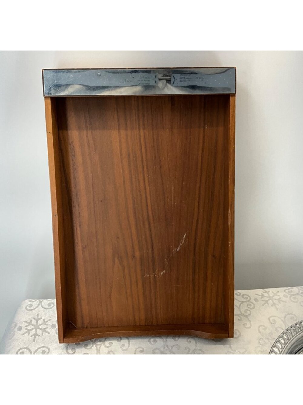 Mid‎ Century Modern Wood Letter Tray With Metal Accents - 13" x 9.5" x 2"